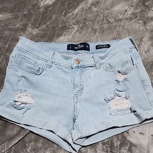 Hollister Women's Distressed Light Blue Jean Shorts
